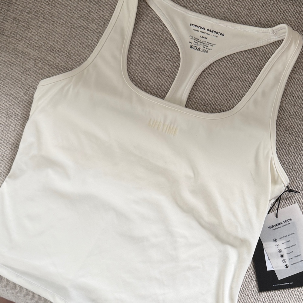 NWT Spiritual Gangster Life Time Cream Racerback Tank Sports Bra built in